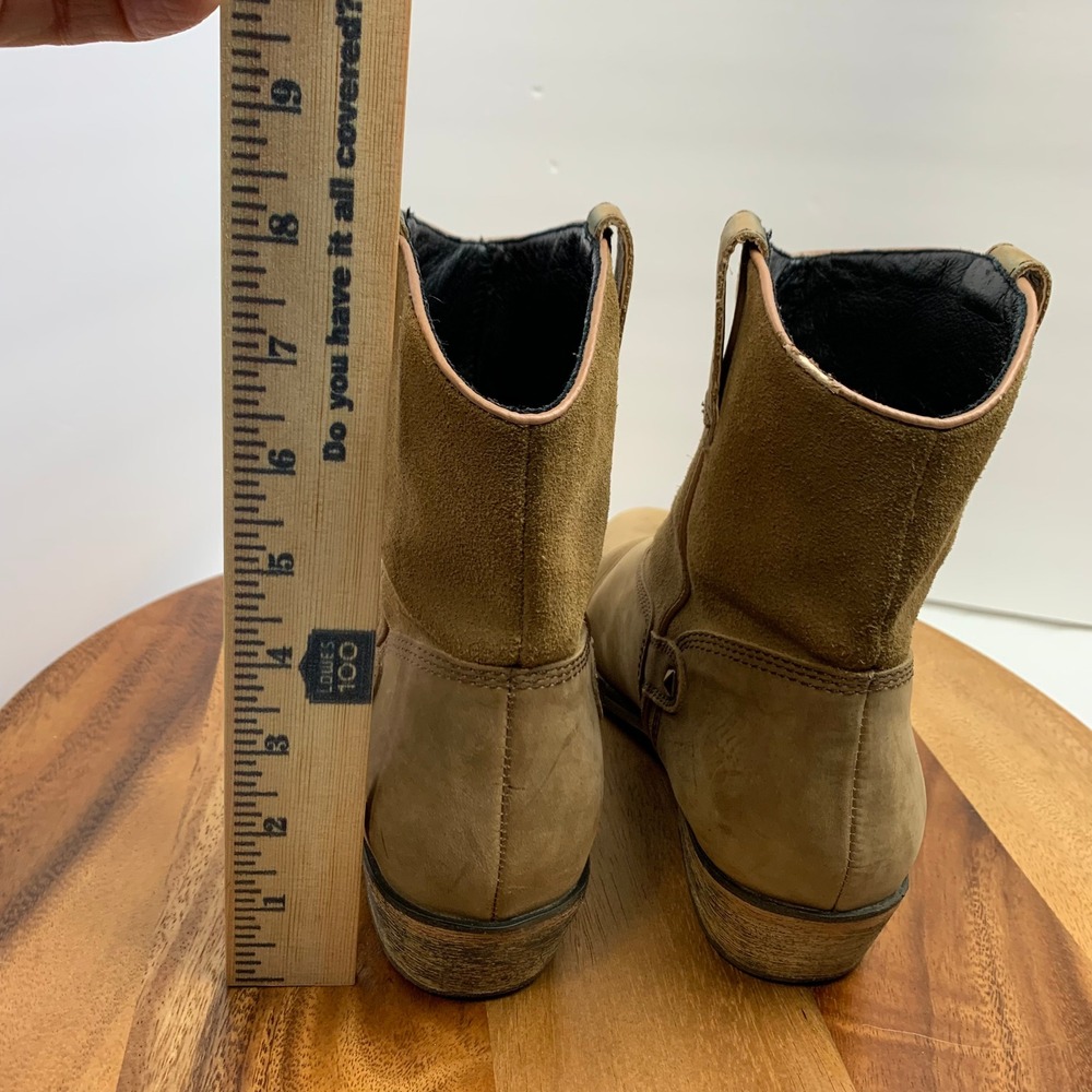Santa Fe Leather Western Boots Women's 11M Tan Pull-On Mid Calf Cowboy - Picture 5 of 16